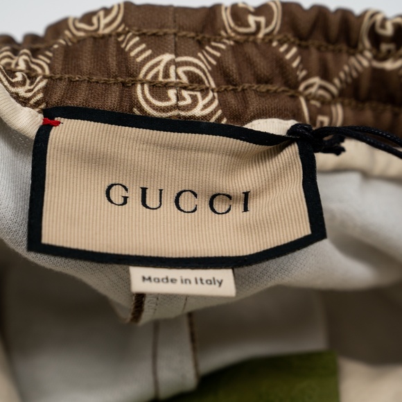 size M Gucci Women GG Cropped Track Pants Tear Away Buttons Web Beige Brown - Picture 12 of 15